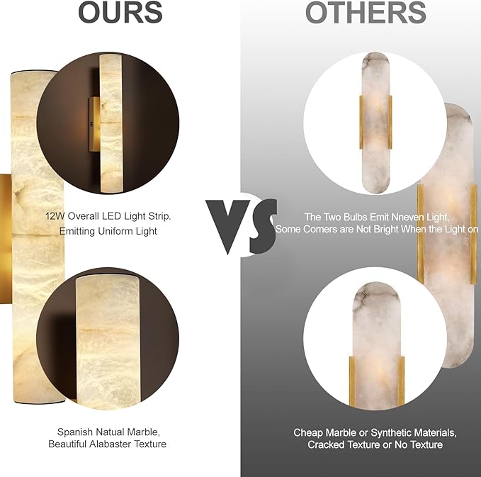 Gold Alabaster Wall Sconces Set of 2, Spanish Natural Marble Wall Sconce, 20" Brass Wall Sconce for Bathroom, Indoor Stone Wall Sconces Dimmable, Alabaster Wall Light for Living Room, Bedroom, Hallway