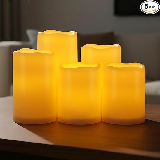 Amagic Flameless Candles Dusk to Dawn Sensor, Outdoor Waterproof Candles Battery Operated, Auto On/Off Flickering Fake LED Pillar Candle for Patio, Yard, Porch, Entryway, Lantern Decor, D3” x H4”5”6”