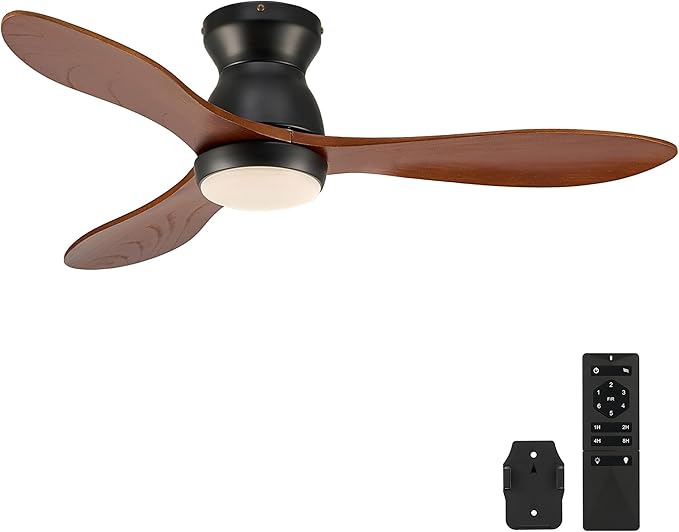 VONLUCE Ceiling Fans with Lights, 42 Inch Ceiling Fan and Remote, 6-Speeds Noiseless Reversible DC Motor, 3CCT, Wood Ceiling Fan for Farmhouse Bedroom Indoor Outdoor, Black
