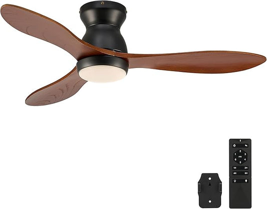 VONLUCE Ceiling Fans with Lights, 42 Inch Ceiling Fan and Remote, 6-Speeds Noiseless Reversible DC Motor, 3CCT, Wood Ceiling Fan for Farmhouse Bedroom Indoor Outdoor, Black