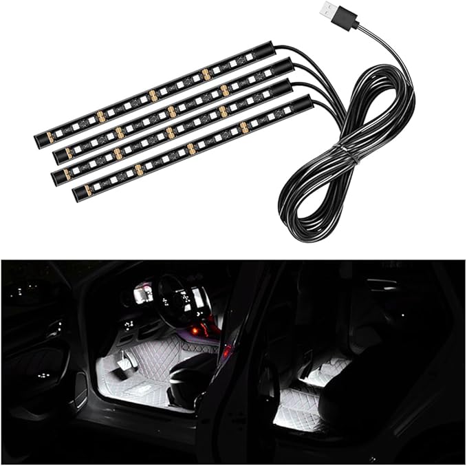 Car LED Strip Light, 48 LED RGB Auto Interior Atmosphere Lights, Cigarette Lighter Under Dash Ambient Night Light, Interior Lamp Lighting Kit (White, USB)