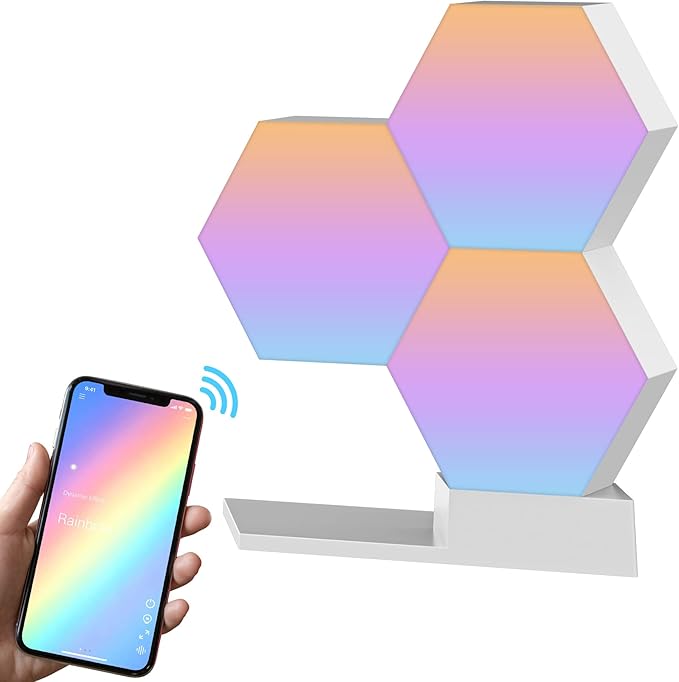 Yescom APP Control Hexagon Lights 3 Pack Smart LED Panel Smarter Kit Music Sync 16 Million Colors Change Compatible with Alexa & Google for Gifts Gaming Room