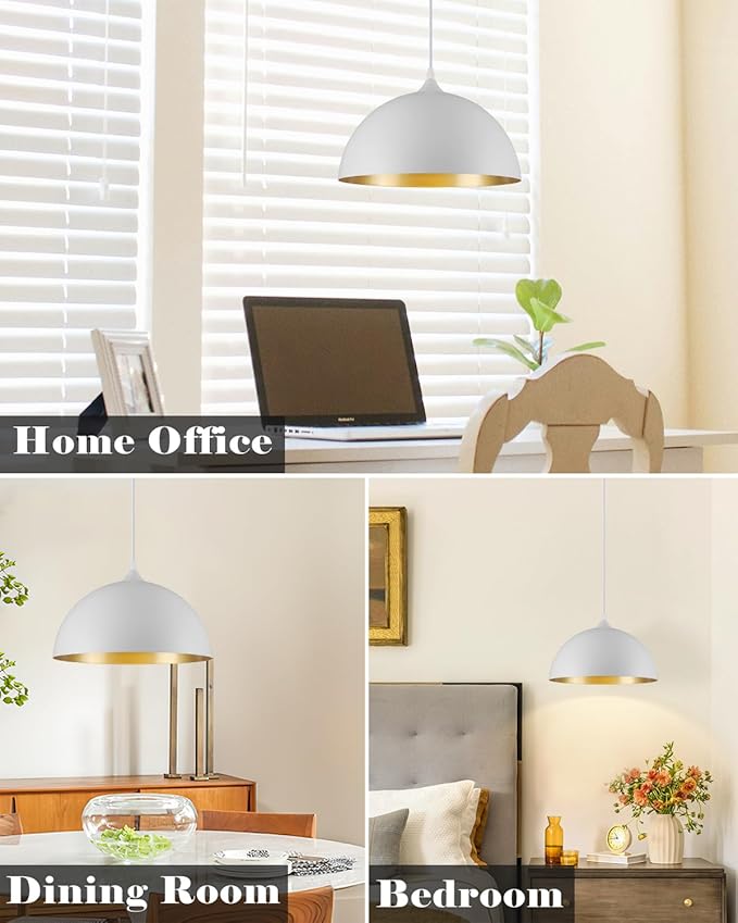 White Pendant Lights Kitchen Island 2 Pack, 14 Inch Large Dome Pendant Light, White and Gold Farmhouse Pendant Light, Island Pendant Lights for Kitchen, Dining Room