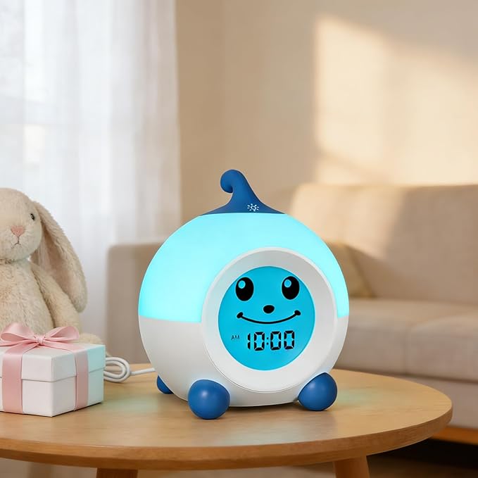 I·CODE Toddler Alarm Clock, Children's Sleep Trainer with Red Green Light,Toddler Sleep Aid Night Light with Auto-Off Timer, Ideal Gift for 2-9 Years Old Younger Children (Blue)