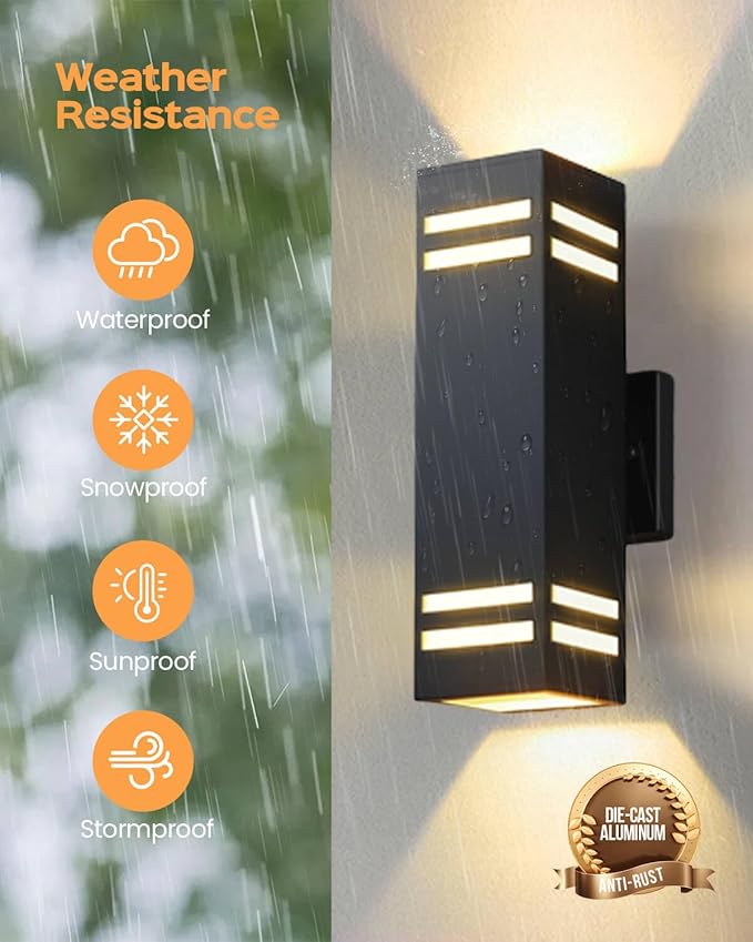 SHIMR Dusk to Dawn Outdoor Light Fixture, Modern Outdoor Wall Lights with LED Bulbs Includes, Aluminum Anti-Rust Sconce Up and Down Outside Lights for House Porch Garage Patio [ETL Listed]