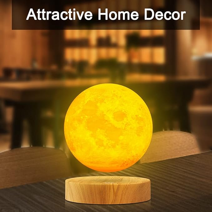 VGAzer Levitating Moon Lamp,Floating and Spinning in Air Freely with 3D Printing LED Moon Light Has 3 Colors for Unique Christmas Gifts,Room Decor (3 Colors)