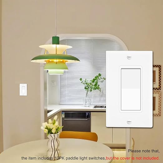 Greencycle 10 Pack Lights Switches Rocker,15 Amp Single Pole Lights Switches White,SP Paddle Light Switch,120V-277V AC,On/Off Wall Switch,Residential/Commercial Grade,Home & Office,UL Listed