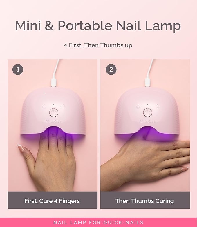 MelodySusie Mini LED UV Nail Lamp with Lightweight Design, P-ART06F Nail Dryer with Simple Button Control Cures All Soft Gels at Home, Especially Half-Cured Gel, Base Coat & Top Coat Pink