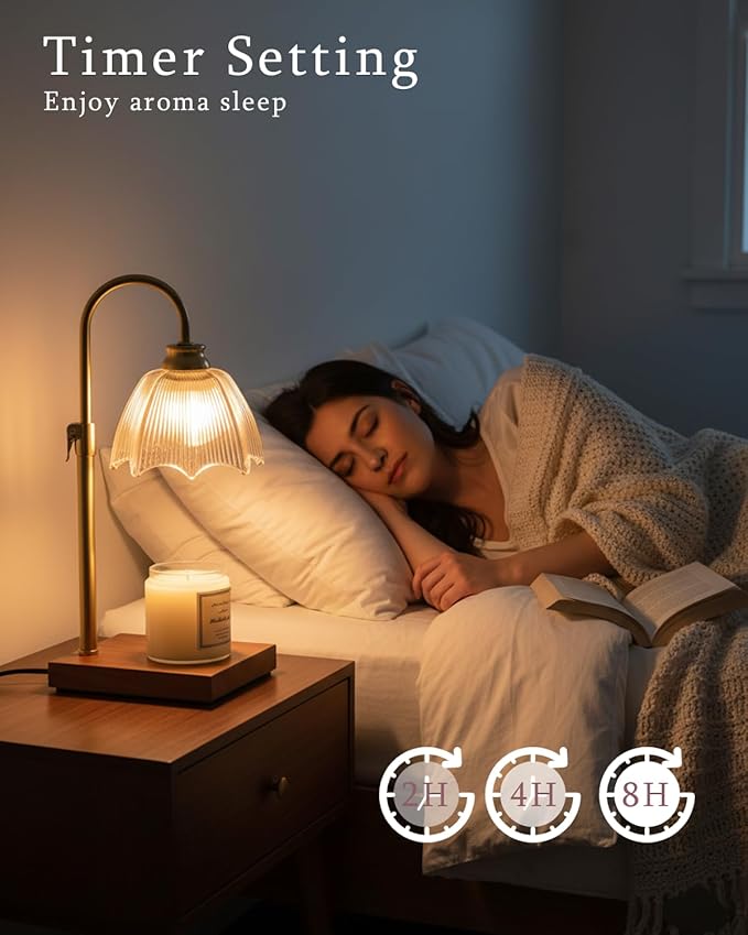 Adjustable Candle Warmer Lamp Dimmable with Timer Vintage Glass Design, Aesthetic Candle Warmer for Large Candles Gifts for Women, Mom,Friend Sister Home/Office Decor (Amber)