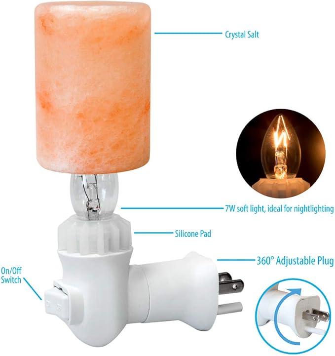 AULTRA Salt Lamp Night Light with Himalayan Natural Crystal Salt Color Lights - UL Listed Plug for Lighting Bedrooms Or Bathrooms (2-Pack)
