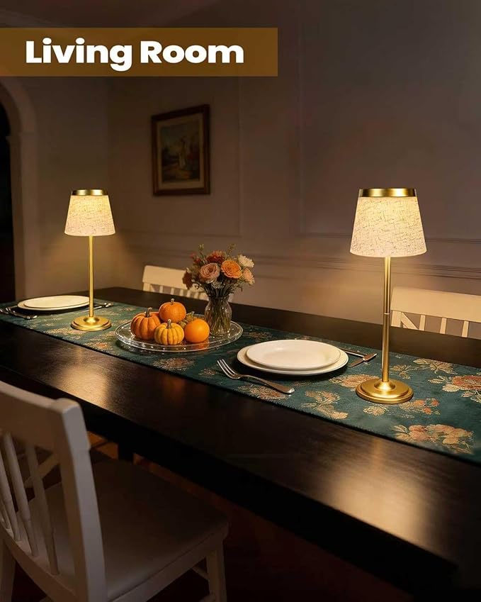 2 Pack Gold Cordless Table Lamps Rechargeable,Battery Operated Table Touch Portable LED Battery Powered Table lights 5000mAh Three-Color Stepless Rust-Resistant Dimming for Reading Bedroom Desk Dining