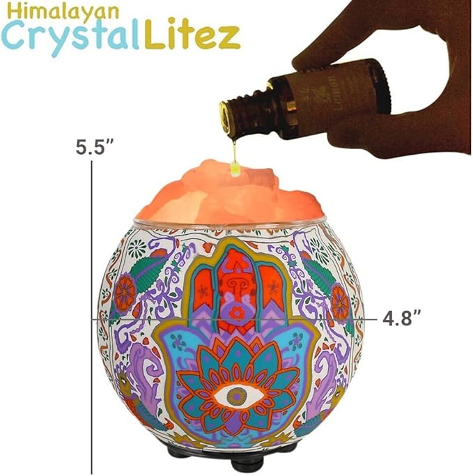 Himalayan CrystalLitez Himalayan Salt Lamp with UL Listed Dimmer Cord, Original Salt Crystals in A Handcrafted Artisan Bowl, Aromatherapy Salt Lamp (Hamsa)