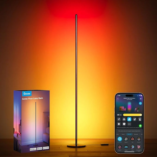 Govee RGBIC Floor Lamp Basic, 1000lm LED Corner Lamp Compatible with SmartThings, Alexa, and Matter, Modern Floor Lamp with Music Sync and 16 Million DIY Colors, Standing Lamp for Bedroom Living Room