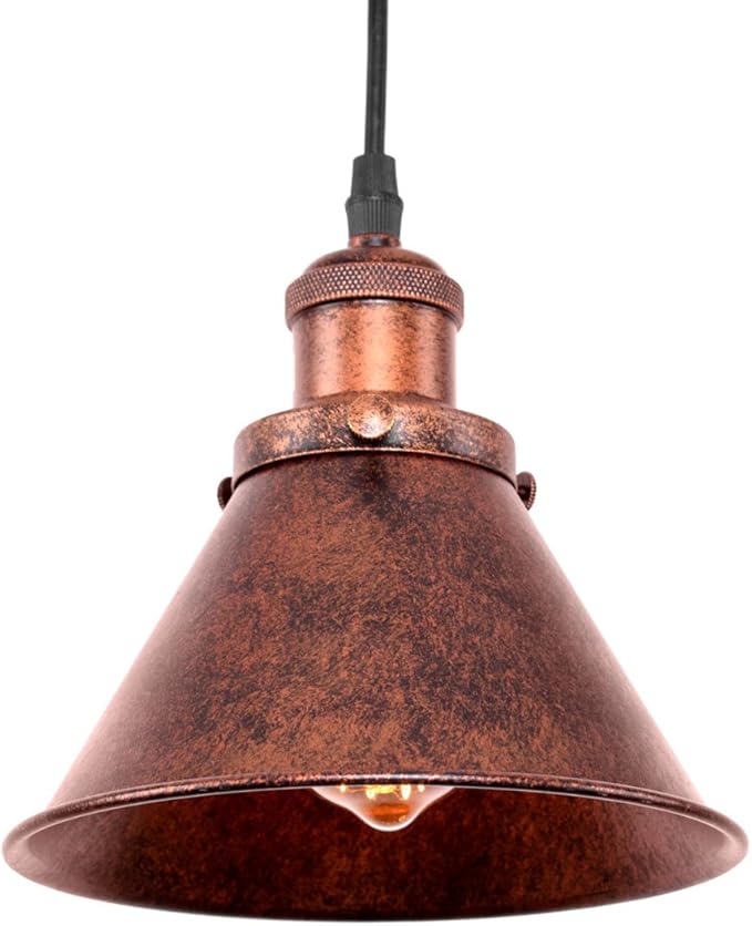 Lingkai Farmhouse Pendant Light Rustic Cone Shade Mounted Fixture Hanging Ceiling Lamp Antique Painted Vintage Finish Small Light