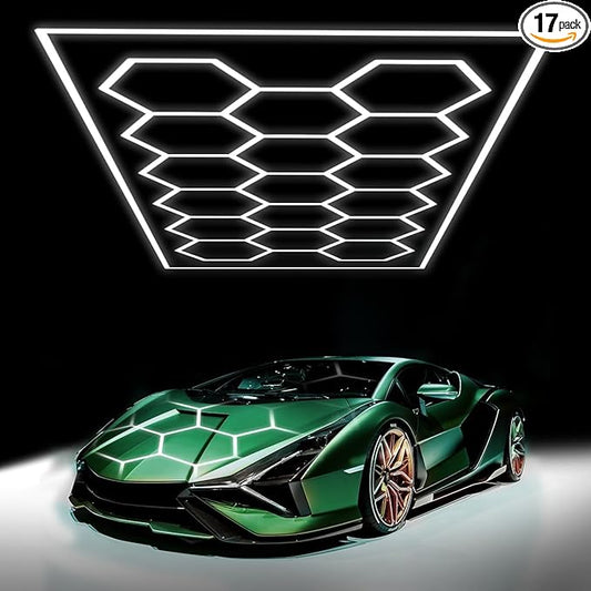 Hexagon Garage Lights: Super Bright 800w 88000lm 94 Pack 6500k Super Bright Car Detailing Ceiling LED Shop Light with Rectangle Frame for Garage Warehouse Workshop Gym Basement Car Care Wash Room