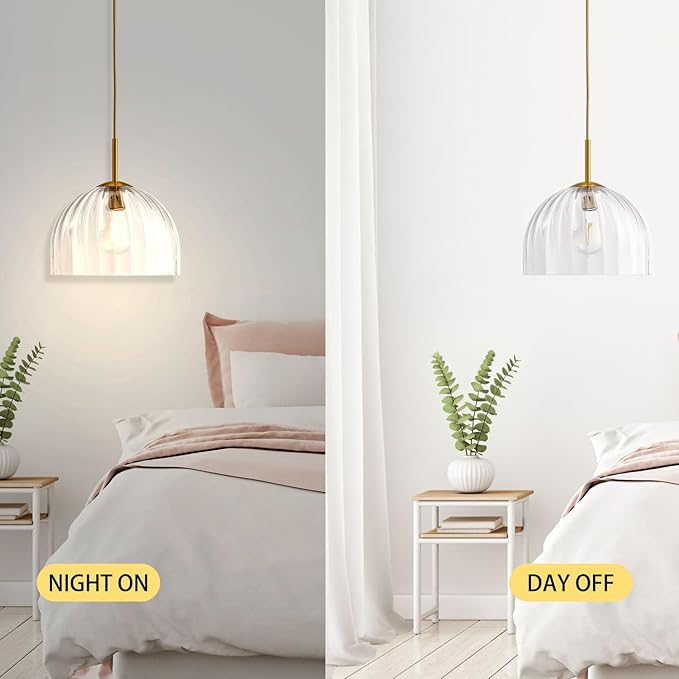 Modern Pendant Lights Kitchen Island, 11.8 Inch Dome Lampshade Large Chandelier, Rustic Farmhouse Industrial Ceiling Hanging LED Lighting Fixture with Clear Glass Bell Shade