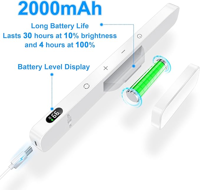 Ferswe 3W Rechargeable Light Bar, Touch Adjustable 3 Colors, 120 LED Mirror Lights, Magnetic for Cabinets, Makeup Battery, Stick On for Closet, Kitchen, Bedroom, Bathroom, Wall