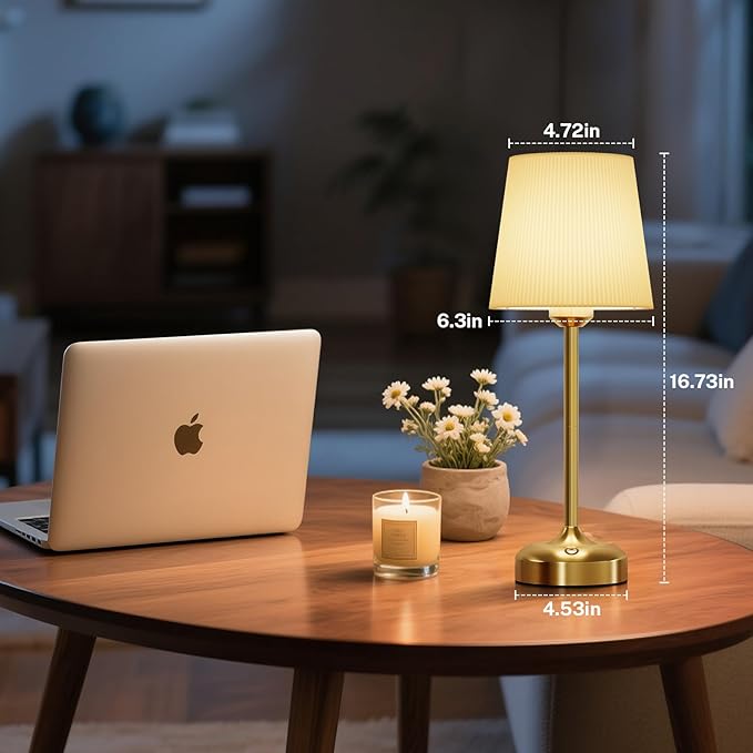 Cordless Table Lamp, Small Table Lamp 5000mAh Rechargeable Table Lamp Battery Operated Touch Lamp Fabric Shade Stepless Dimmable Bedside Lamps for Bedroom, Living Room, Dining Room