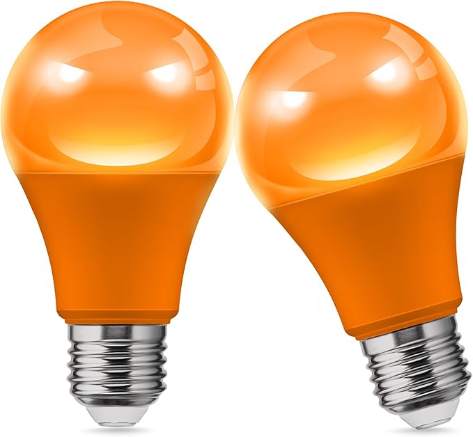 LOHAS Halloween Orange LED Light Bulbs Outdoor, A19 9W(60W Equivalent) Orange Colored Light Bulb, E26 Base for Thanksgiving Day, New Year, Porch Home Lighting, Wedding Party, Bar Decor, Non-Dim 2-Pack