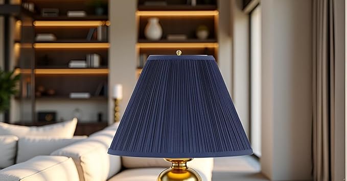 Aspen Creative 33195, Transitional Hardback Empire Shaped Mushroom Pleated Dark Blue Spider Shade, 6" Top x 16" Bottom x 12" Slant