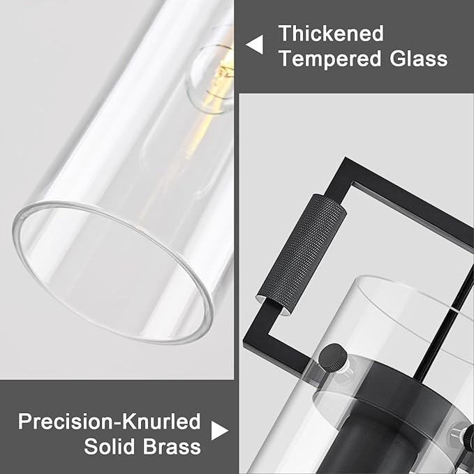 Modern Black Knurled Kitchen Island Pendant Lights 2 Pack,12'' Glass Island Pendant Light,Farmhouses Pendant Light, for Kitchen,Dining Room,Bathroom,Bulbs Included