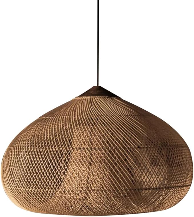 Large Pendant Light, 19.7inch Vintage Rattan Chandelier Hand Woven Farmhouse Ceiling Hanging Lighting Fixture for Kitchen Island Dining Room Living Room