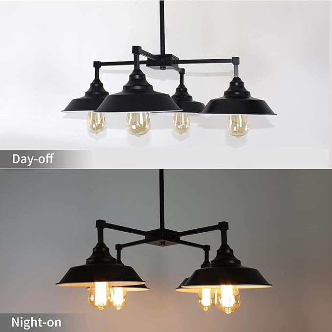 Kitchen Island Light Black Pendant Lighting Fixture 4 Lights, Modern Farmhouse Chandelier Industrial Metal Ceiling Hanging Lamp for Dining Room Hallway Pool Table