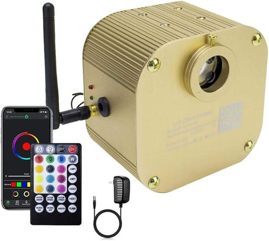 AZIMOM 16W Twinkle Fiber Optic Starlight Box Sound Activated RGBW Fiber Optic Light Source APP/Remote Control Light Engine Driver for Car Home Ceiling Star Lighting Decor