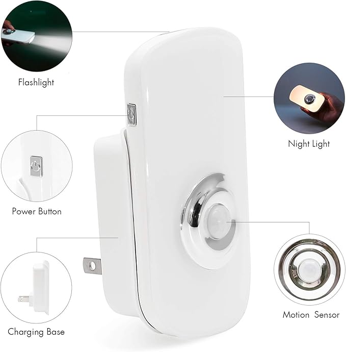 Sensky 3-in-1 Motion Sensor Night Light Plug in, Rechargeable Flashlight, Emergency Night Light for Bedroom, Bathroom, Living Room, Stairways, Hallways