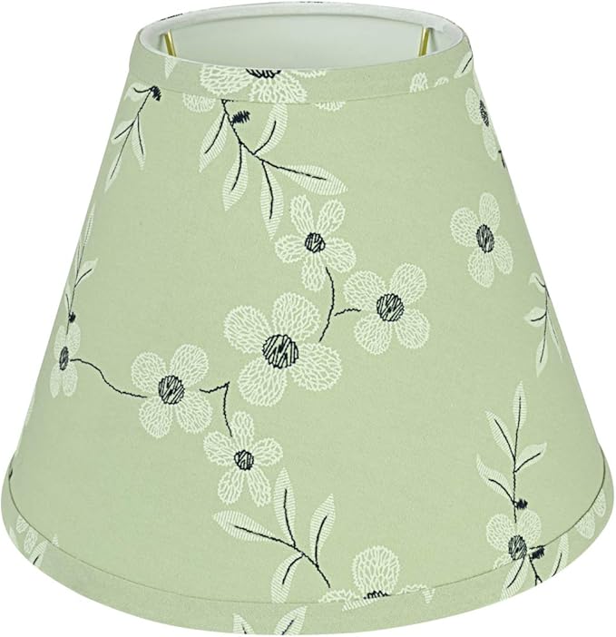 Aspen Creative 59103A Empire Uno Lamp Shade in Tea Green with White Flowers Print Fabric, 5" Top x 10" Bottom x 8" Slant Height, Slip UNO 33mm