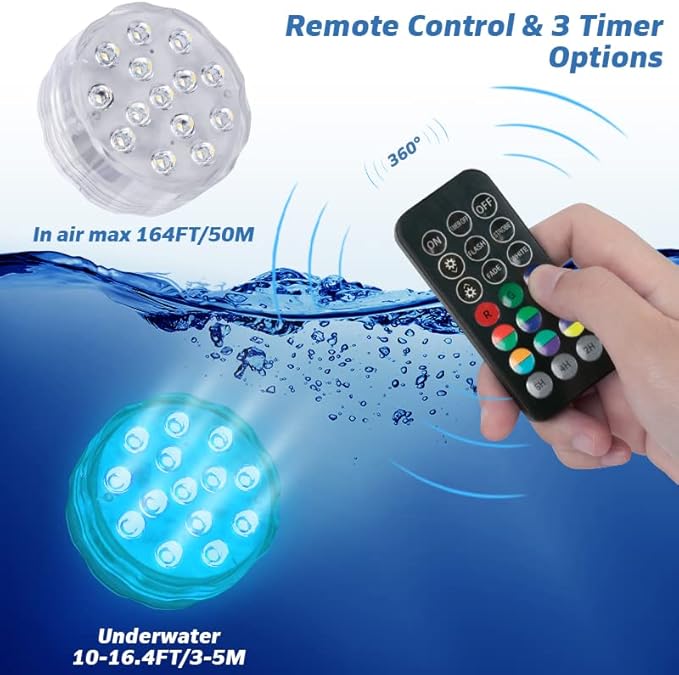 Pool Lights Submersible LED Light with Remote, Waterproof Pond Lights with Upgrade Suction Cups,Magnets, 16 Changeable Colors 3.35'' Battery LED light for Underground Pool Fountain Pond Aquarium