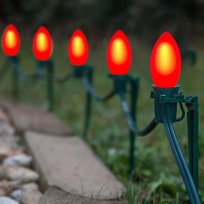GOOTHY 25 Pack C9 LED Red Christmas Lights Bulbs, 0.6W Shatterproof Red C9 Replacment Bulbs for Christmas Outdoor Patio String Lights, LED E17 Base Bulb, Night Light Bulbs, Dimmable