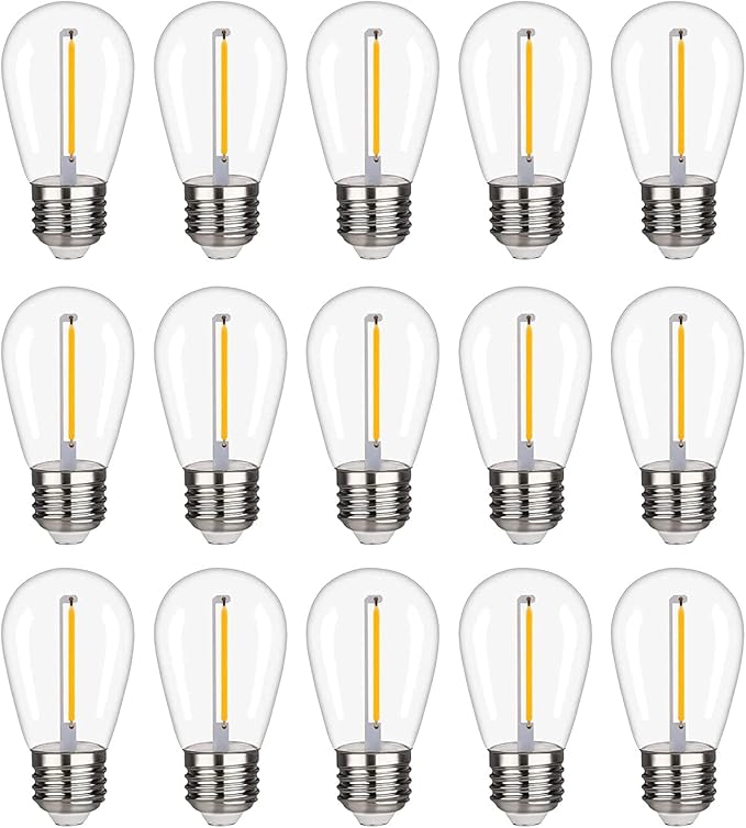 KGC Plastic S14 Replacement LED Edison Bulbs -1W Equivalent to 10W 2200K, No Glass Shatterproof & Waterproof LED Bulbs for Outdoor String Light, E26 Base Vintage LED Edison Filament Bulb (15 Pack)