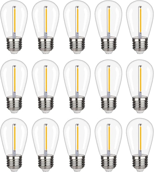 KGC Plastic S14 Replacement LED Edison Bulbs -1W Equivalent to 10W 2200K, No Glass Shatterproof & Waterproof LED Bulbs for Outdoor String Light, E26 Base Vintage LED Edison Filament Bulb (15 Pack)