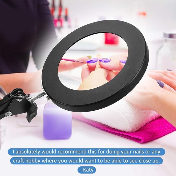 LANCOSC 10X Magnifying Glass with Light and Stand, Optical-Grade Glass Lens, 3 Color Modes Stepless Dimmable, Adjustable Swivel Arm, LED Magnifier Desk Lamp for Close Work Repair Crafts Reading, Black