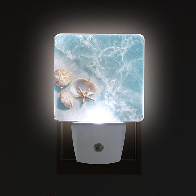Blue Beach Shells Night Light 2 Pack Dusk to Dawn Sensor Led Lamp for Women Men Night Lights Plug into Wall Decor for Bedroom Kitchen Bathroom Corridor, 0.5W