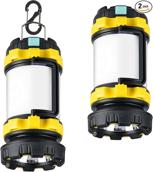 2 Pack Camping Lantern, Outdoor LED Camping Light, Rechargeable Flashlights with 1000LM, 6 Modes, IPX5 Waterproof Portable Emergency Camp Light for Hurricane Survival - Yellow