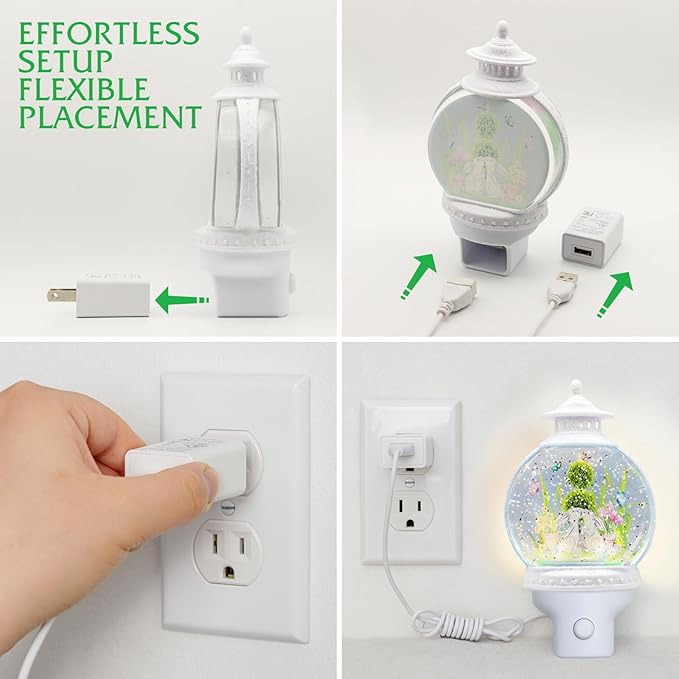 Bunny Night Light Plug-in, Spring Nightlight with Swirling Glitter, Soothing Light Helps Kids Sleep, Rabbit Easter Night Light with USB Cord for Bedroom Nursery Decor Gift