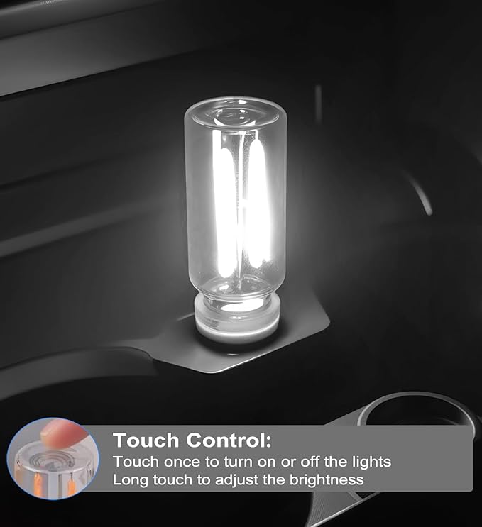 2PCS USB Lights for Car, Touch Dimmable Retro Car Lamp Interior LED Ambient Lighting, Portable Mini Glass Bottle LED Bulb Night Light for Vehicle Bedroom Hallway Camping Holiday Decoration (White)