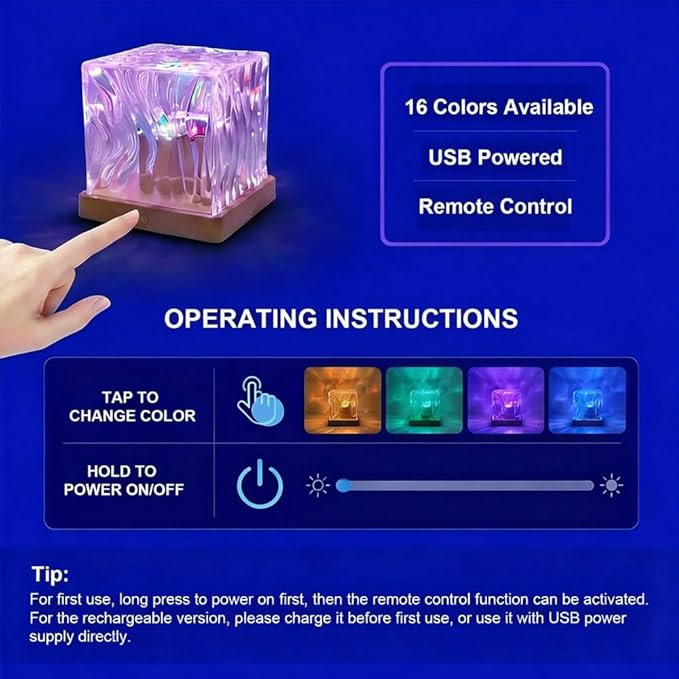 Ocean Wave Projector Light, 16 Colors Gradual Rotating Water Lamp with Remote Control, for Office Bedroom,Women's Day Gift(Charge)