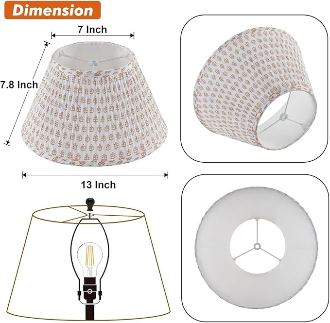 Lamp Shades For Table Lamps,Medium Lamp Shade 7" Top x 13" Bottom x 7.8" Slant Height,Barrel Replacement Lampshade(Spider Fitter), Modern Fabric Pleated Lampshades For Table Lamp 1 Pack(Brown Floral)