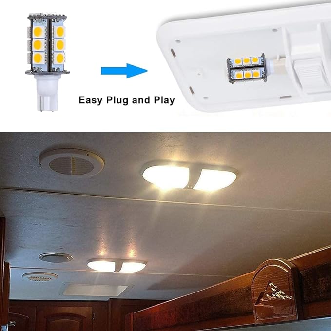 T5 T10 921 194 Wedge Base LED Light Bulb High Brightness 12VAC/DC 3Watt Warm White 2700K-3000K for for Outdoor Landscape Lighting Deck Stair Step Path Lights and RV Lights 4pcs