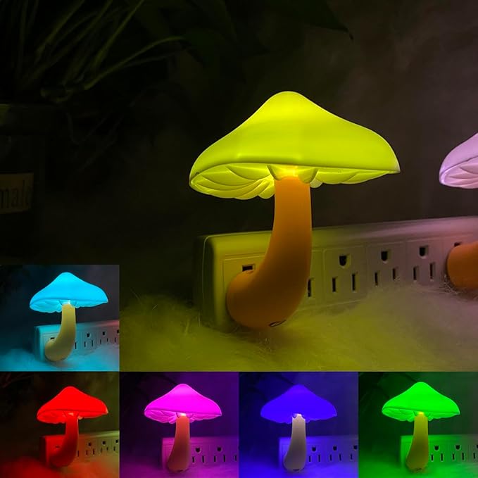 [1 Pack] Plug-in LED Mushroom Night Light Lamp with Dusk to Dawn Sensor,Plug in LED Bed Cute Mushroom Nightlight Night lamp Wall Light Baby Night Lights for Kids Children (7-Color)