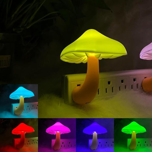 [1 Pack] Plug-in LED Mushroom Night Light Lamp with Dusk to Dawn Sensor,Plug in LED Bed Cute Mushroom Nightlight Night lamp Wall Light Baby Night Lights for Kids Children (7-Color)