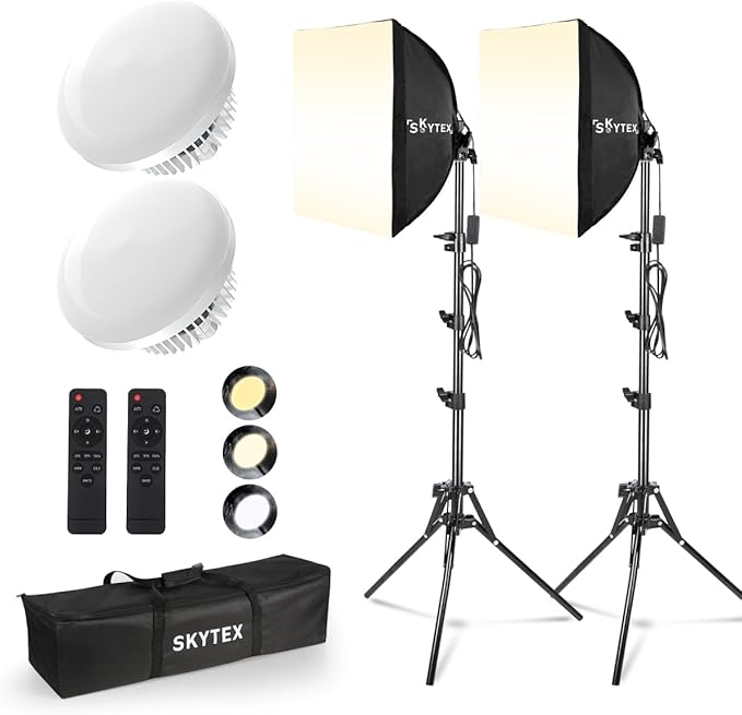 Skytex Softbox Lighting Kit(1Pcak|2Pack),16x16in Soft Box|Upgrade 135W 2700-6400K 100V-240V E27 LEDBulb Continuous Photography Lighting,Photo Studio Light Equipment for Camera Shooting Video Recording