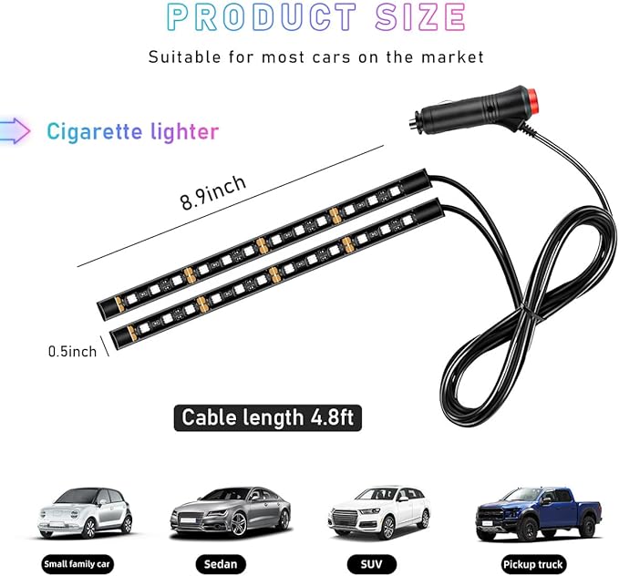 Car LED Strip Light, 24 LED RGB Auto Interior Atmosphere Lights, Cigarette Lighter Under Dash Ambient Night Light, Interior Decorative Lamp Lighting Kit Car Accessories (Orange)