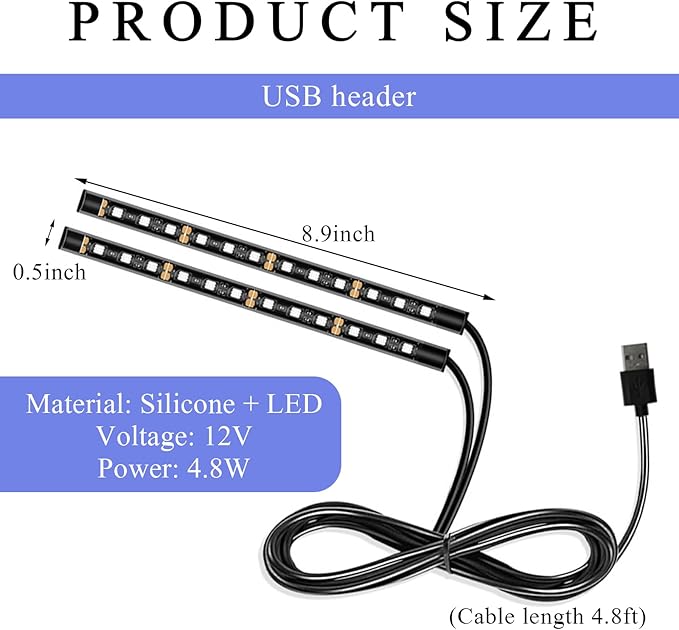 Car LED Strip Light, 12V 24 LEDs Auto Interior Atmosphere Lamp with USB Port, Vehicle Under Dash Ambient Neon Night Light Decorative Strip, Universal Car Accessories (Blue)