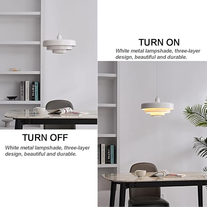 13.8" White Industrial Pendant Light, Mid Century Modern Nordic Adjustable Hanging Lamp for Kitchen Island, Dining Room, Living Room, Hallway Ceiling Light Fixture
