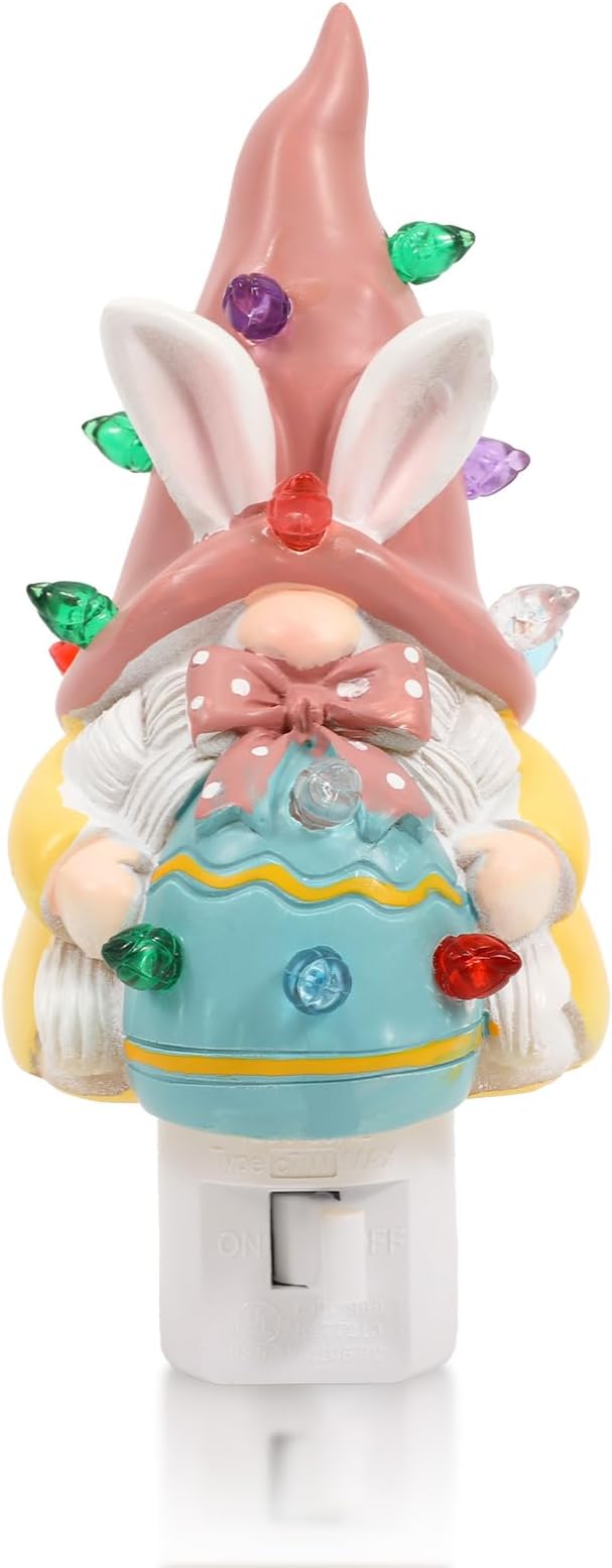 Bunny Campfire Flickering Nightlight, Rabbit Night Light Plug into Wall Easter Night Light with Switch (Easter Gnome Tree)