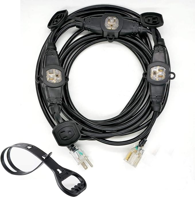 25FT 12 Gauge Outdoor Power Extension Cord,Four Outlet Cable.Multiple Evenly-Spaced Plug Ideal for Landscaping Light,Stage Backline,Holiday decoratio,Cord Splitter ETL Listed…